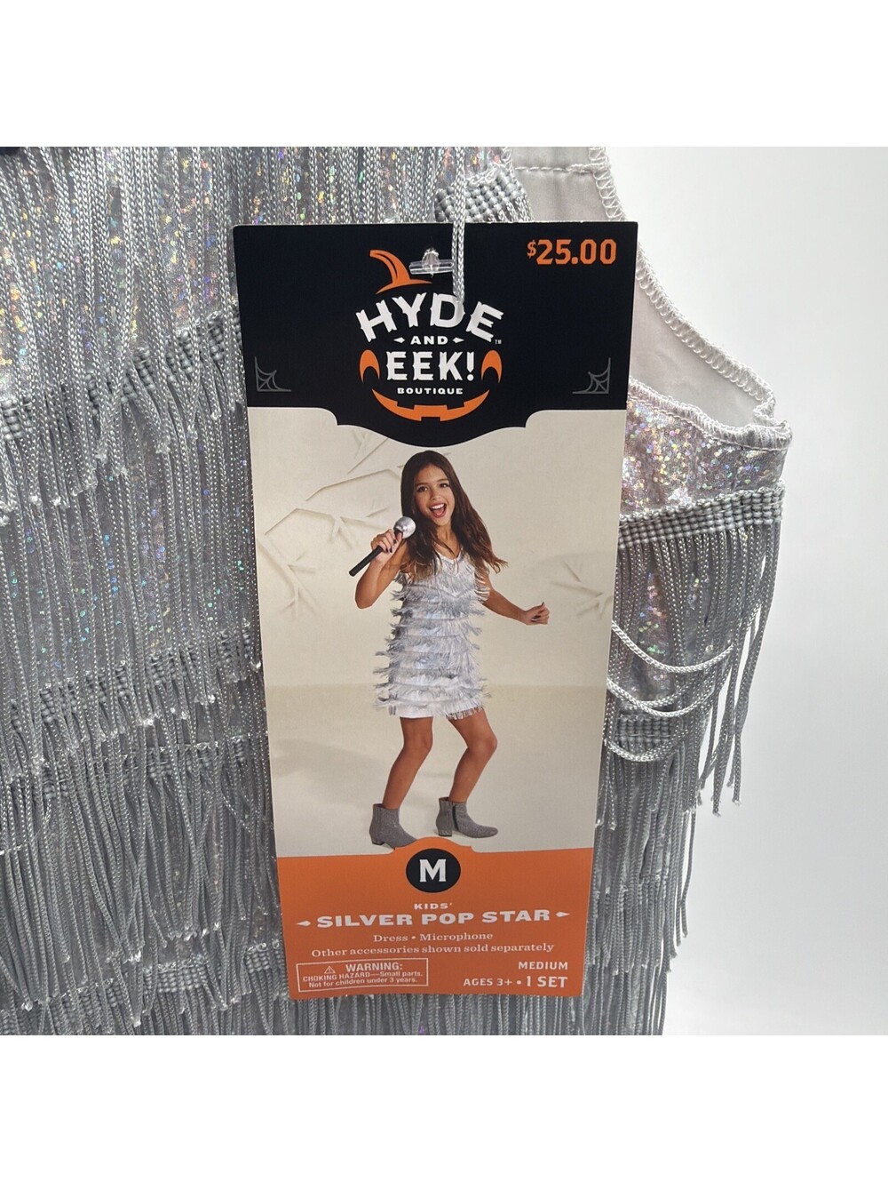Silver Fringe Dress w/ Microphone Halloween or Concert Costume Size Med (8)